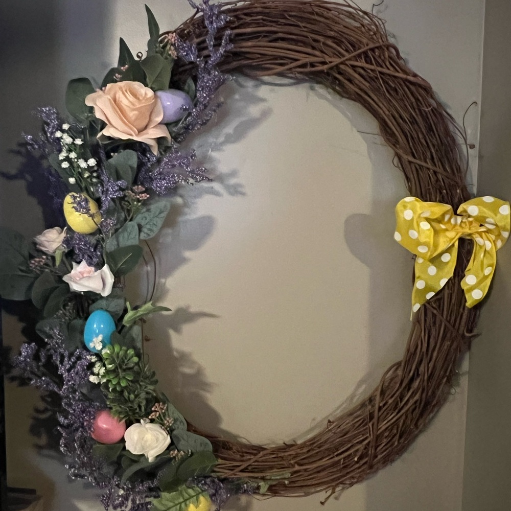 Spring Floral Wreath with Yellow Bow